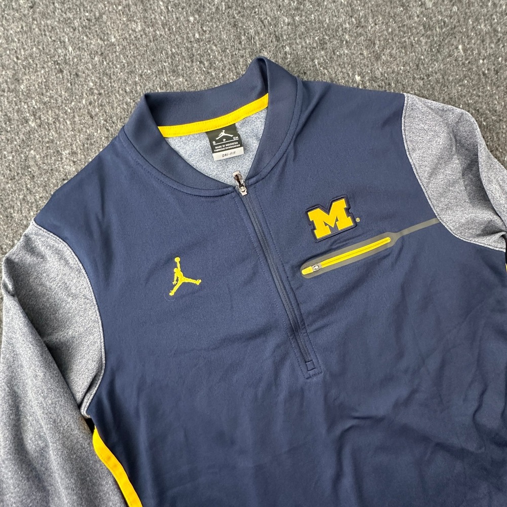 Jordan Michigan Wolverines Pullover Mens Small Navy Blue Quarter Zip Dri-FIT